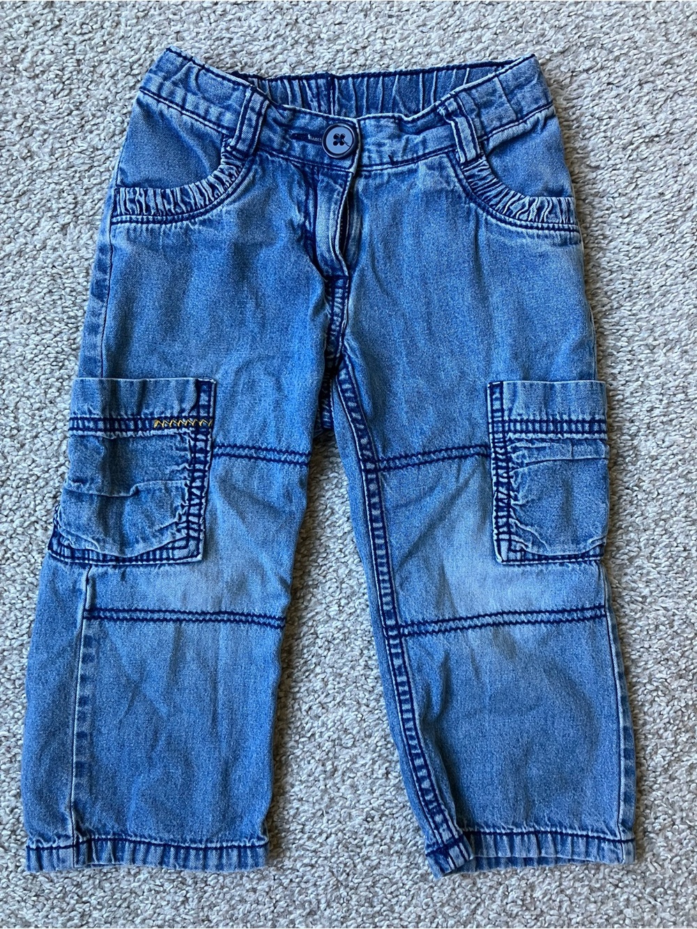 Hanna Andersson Kids Blue Denim Cargo Pants Y2K Style Size 90/3T